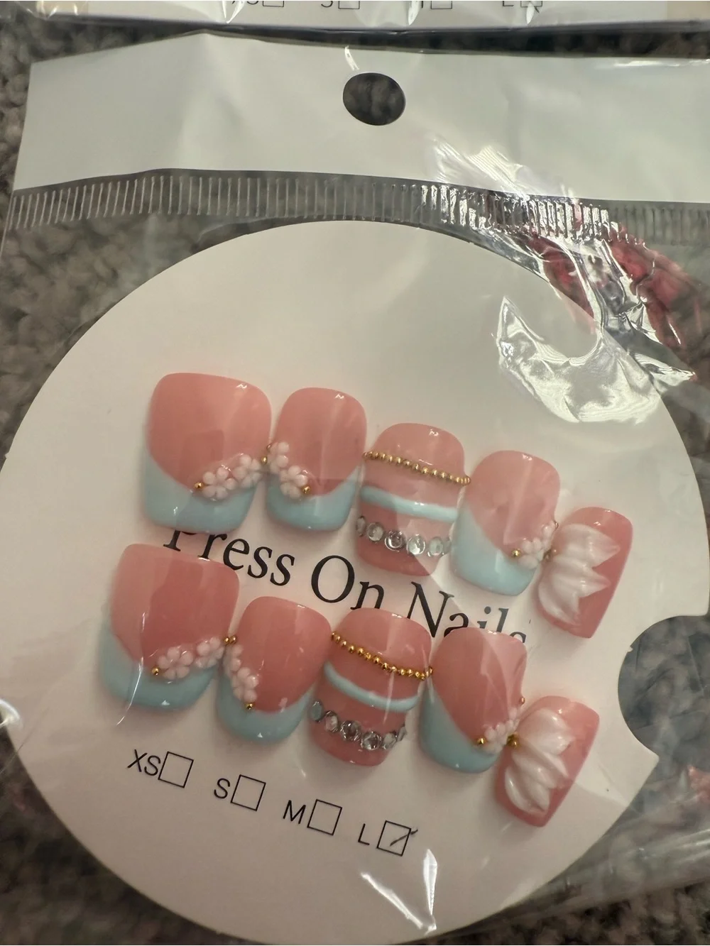 Pink Floral Press-On Nail Set SIZE L - Assorted Styles